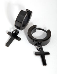 Black Coated Surgical Steel Cross Huggie Earrings - link has visual effect only