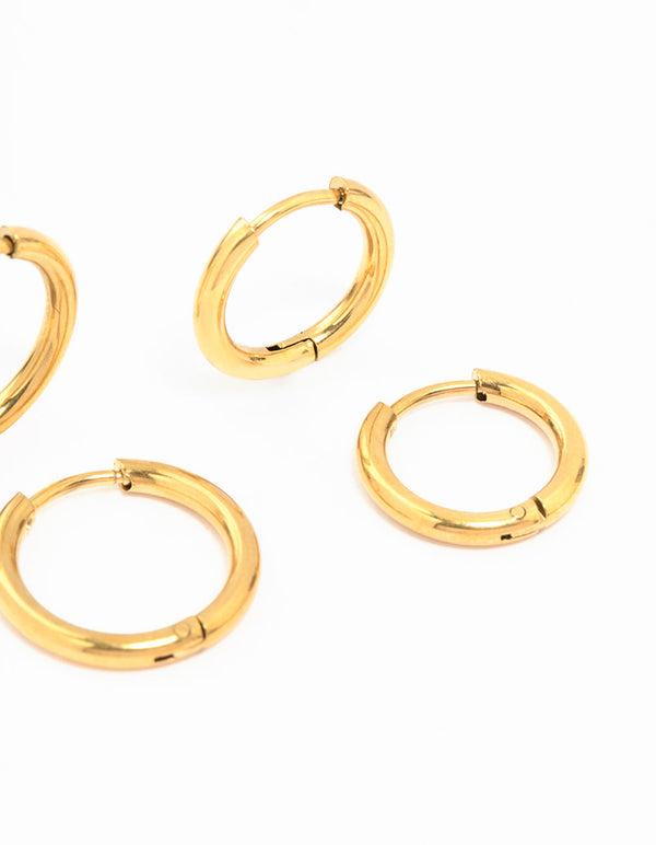 Waterproof Gold Plated  Stainless Steel Small Hoop Earrings 2-Pack