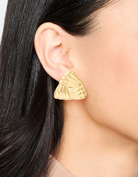 Waterproof Gold Plated Stainless Steel Ribbed Triangle Stud Earrings - link has visual effect only