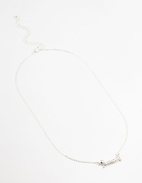 Silver Diamante Sausage Dog Necklace