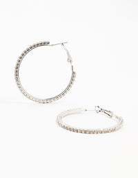 Silver Large Skinny Diamante Hoop Earrings - link has visual effect only