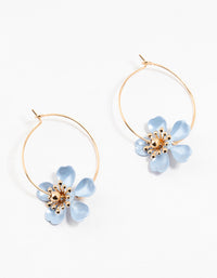 Gold Coated Blue Stapled Flower Hoop Earrings - link has visual effect only
