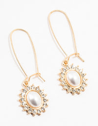 Gold Pearl & Flower Fish Hook Hoop Earrings - link has visual effect only