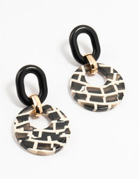 Acrylic Black & White Checked Disc Drop Earrings - link has visual effect only