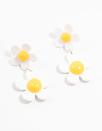 Acrylic White & Yellow Double Daisy Drop Earrings - link has visual effect only