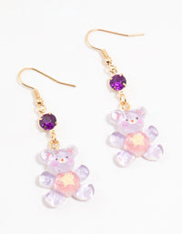 Purple Acrylic Diamante Glitter Teddy Bear Drop Earrings - link has visual effect only