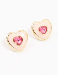 Gold & Pink Acrylic Heart Stud Earrings - link has visual effect only