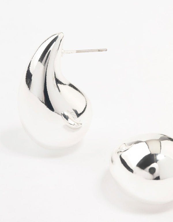 Silver Plated Teardrop Bubble Stud Earrings
