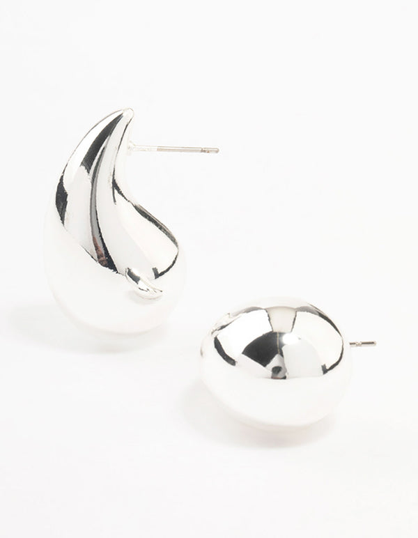 Silver Plated Teardrop Bubble Stud Earrings