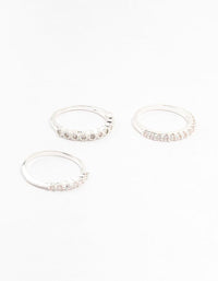 Crafted from silver plated metal with round cubic zirconia stones in a stackable 3-pack design front view - link has visual effect only