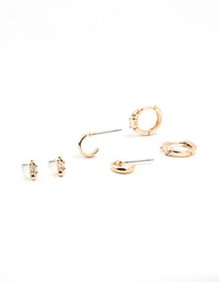 Gold Round & Square Stone Earrings 3-Pack - link has visual effect only