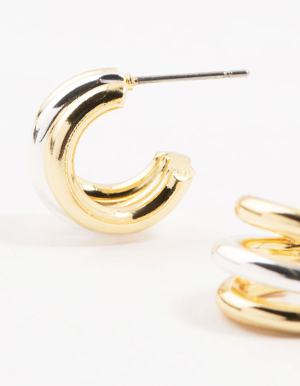 Mixed Metals Mini Claw Hoop Earrings
