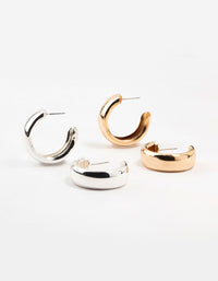 Mixed Metals Gold & Silver Chubby Hoop Earrings 2-Pack - link has visual effect only