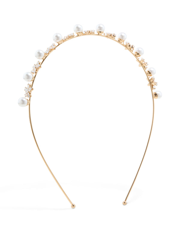 Gold Alternating Flower & Pearl Headband