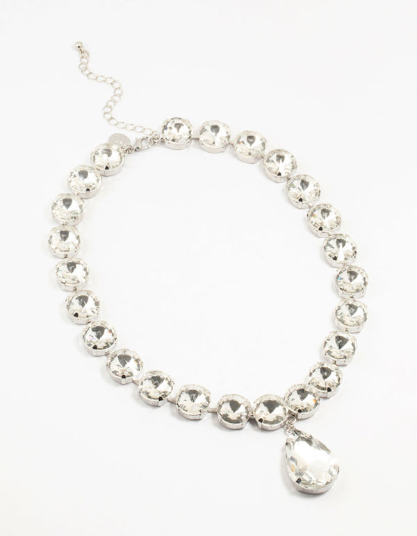 Silver Diamante Statement Pendant Necklace