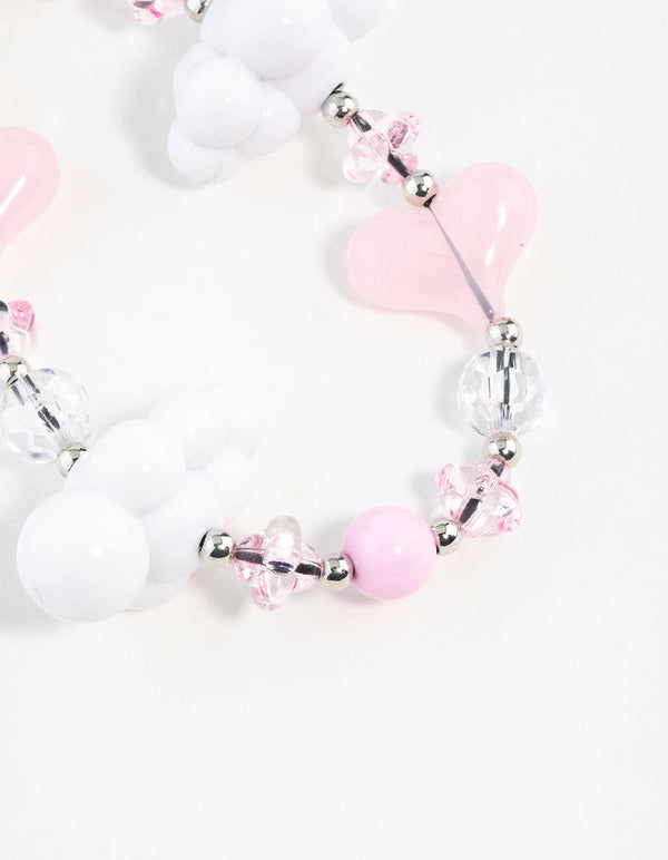 Pink & White Cloud Heart Keychain