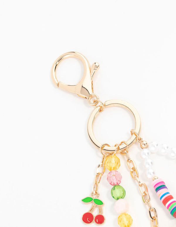 Multicoloured  Beaded Heart & Cherry Keychain
