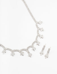 Silver Scallop Cubic Zirconia Flower Necklace & Earrings Set - link has visual effect only