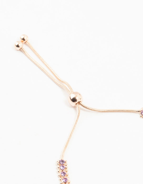 Rose Gold Mini Ball Purple Cubic Zirconia Toggle Bracelet