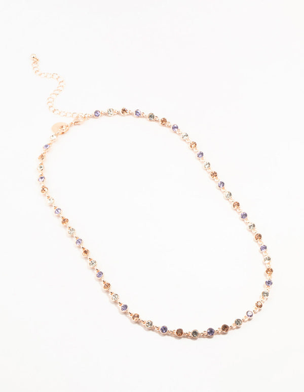 Rose Gold Multi Coloured Stone Short Necklace