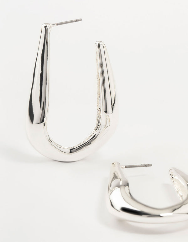 Large Silver Smooth Hoop Earrings