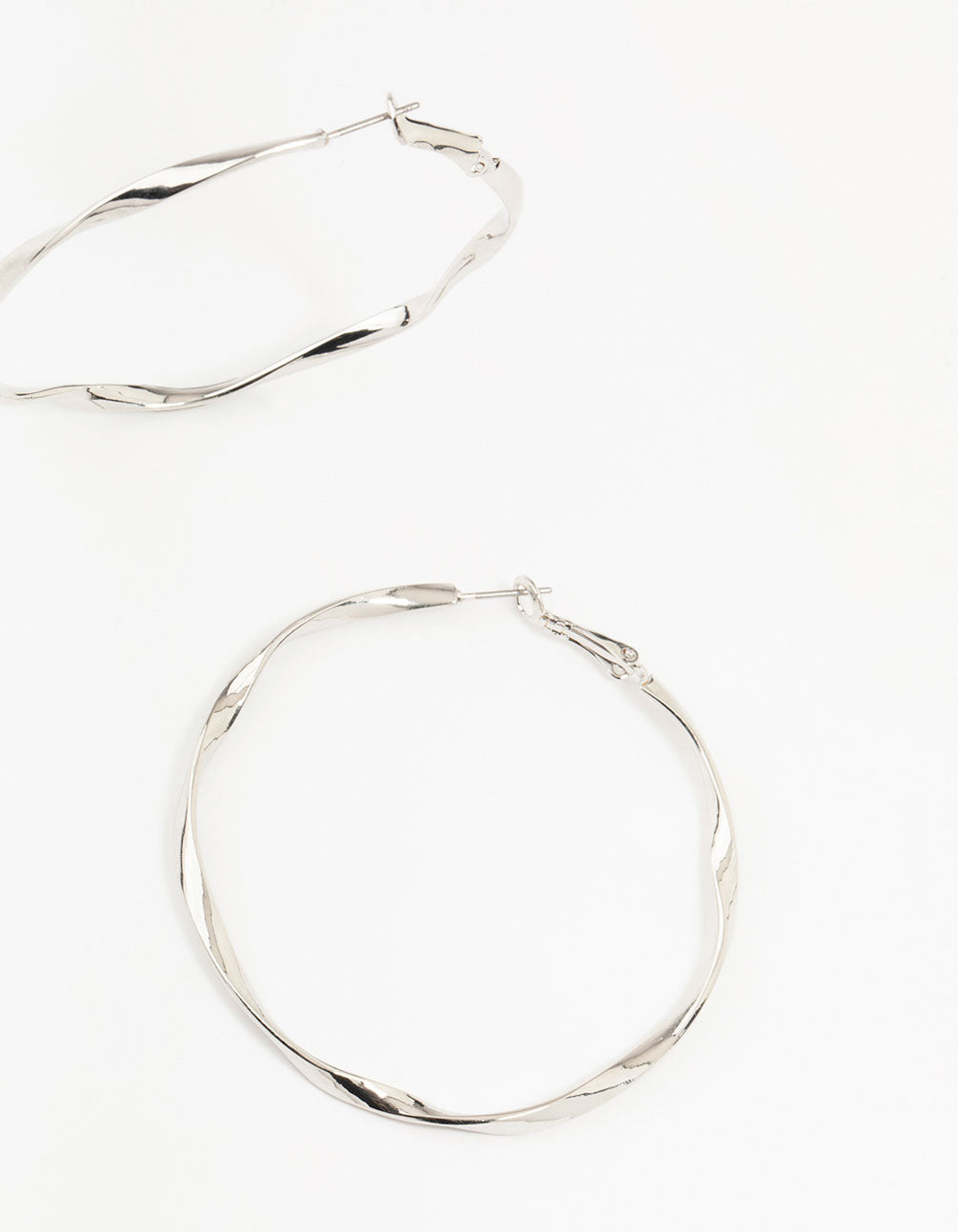 Silver Thin Smooth Twisted Hoop Earrings