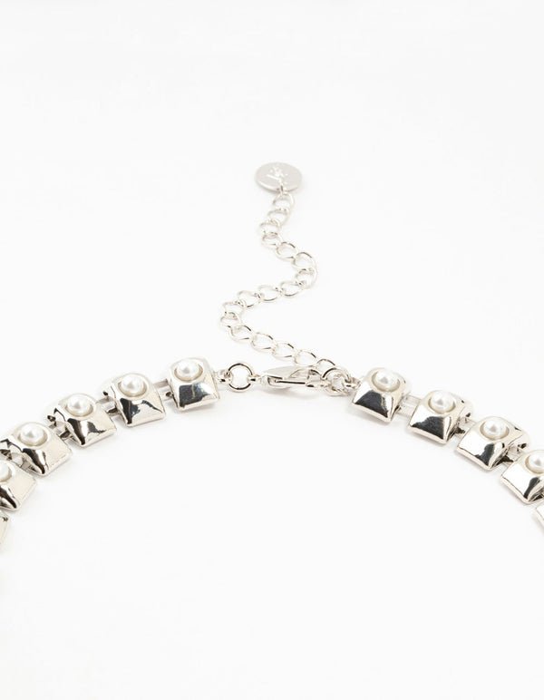 Large Silver Pearl Chain Short Necklace