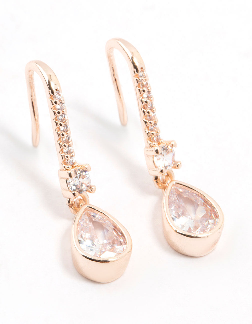 Rose Gold Plated Pave Hook Pear Drop Earrings