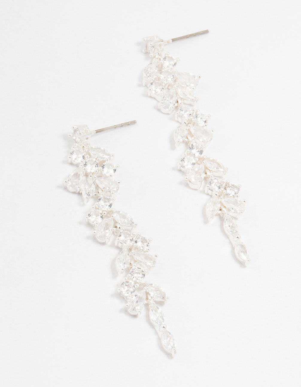 Cubic Zirconia Stone Silver Medium Drop Earrings