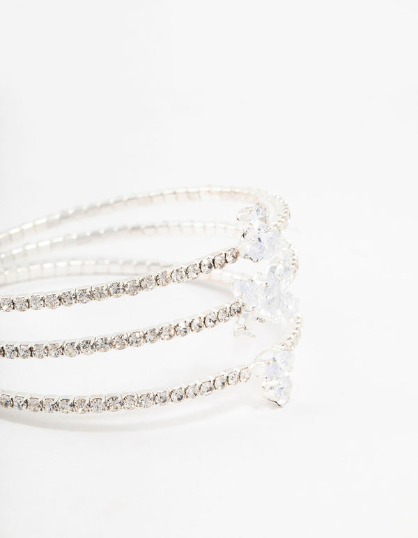 Silver Cubic Zirconia Butterfly Layered Wrist Cuff