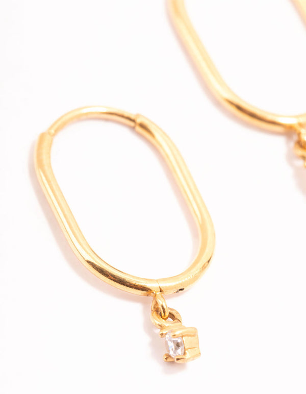 Gold Plated Surgical Steel Cubic Zirconia Rectangle Sleeper Earrings