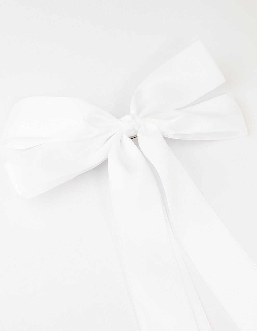 White Fabric Oversized Ribbon Bow Clip