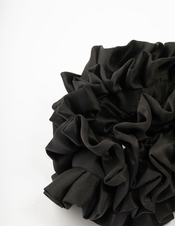 Large Black Ruffle Fabric Scrunchie