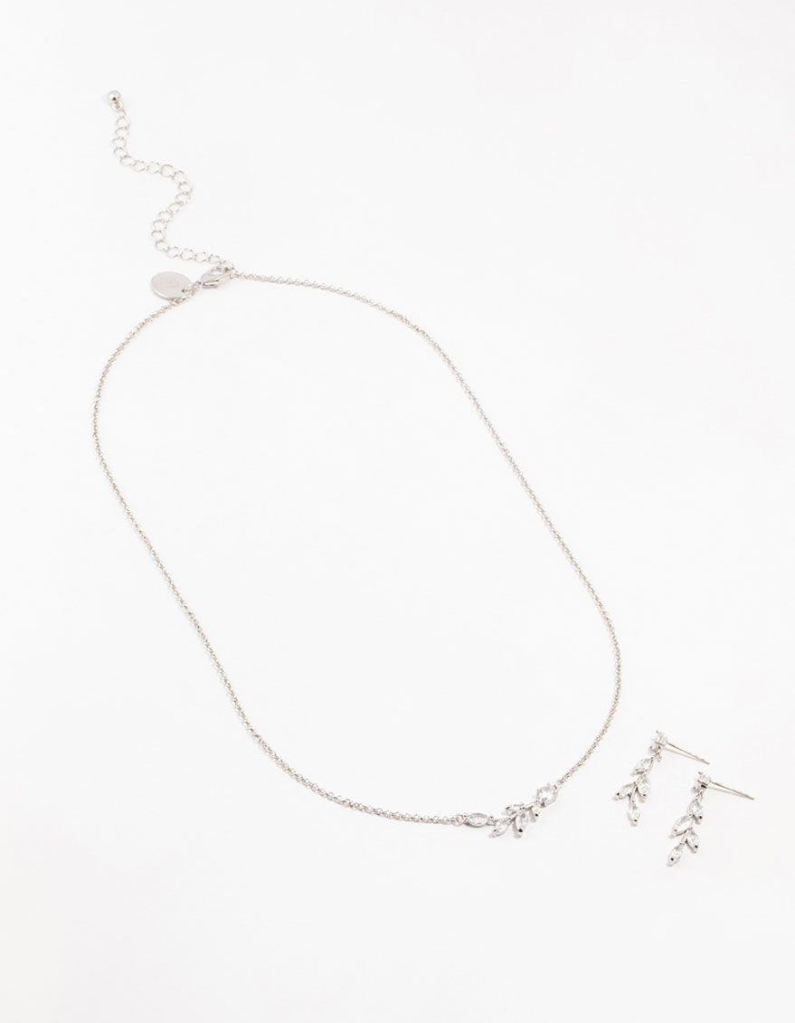 Silver Olive Branch Necklace & Earrings Set