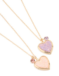 Gold Pink Sprinkle Heart Locket Necklaces 2-Pack - link has visual effect only
