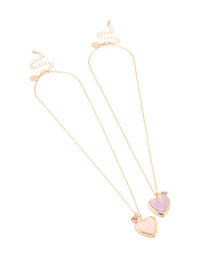 Gold Pink Sprinkle Heart Locket Necklaces 2-Pack - link has visual effect only
