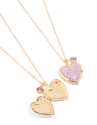 Gold Pink Sprinkle Heart Locket Necklaces 2-Pack - link has visual effect only