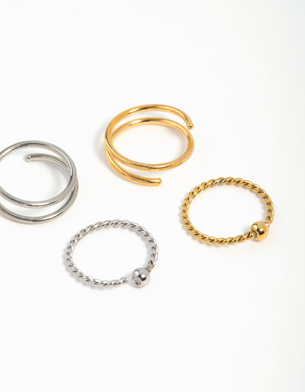 Mixed Metals Rope & Spiral Nose Rings 4-Pack