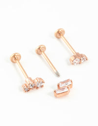 Rose Gold Plated Surgical Steel Pink Cubic Zirconia Flat Backs 3-Pack - link has visual effect only