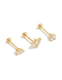 Gold Plated Surgical Steel Double Cubic Zirconia Flat Backs 3-Pack - link has visual effect only