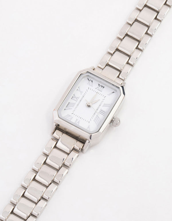 Silver Rectangle Roman Numeral Watch