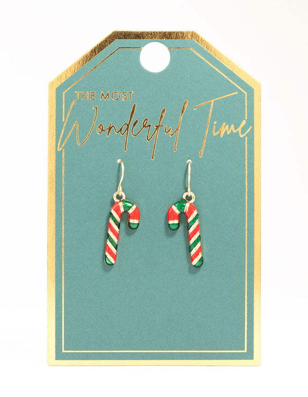Red & Green Candy Cane Enamel Gold Drop Earrings Lovisa