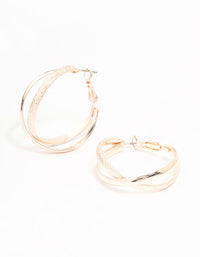 Rose Gold Mixed Textured Crossover Hoop Earrings - link has visual effect only