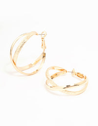 Gold Mixed Texture Crossover Hoop Earrings - link has visual effect only