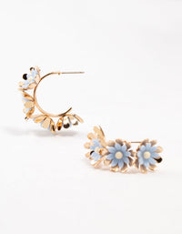 Gold Layered Blue Flower Hoop Earrings - link has visual effect only