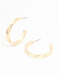 Gold Diamante Inlay Medium Hoop Earrings - link has visual effect only