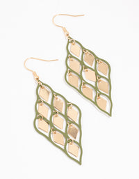 Gold & Green Diamond Cut Out Drop Earrings - link has visual effect only