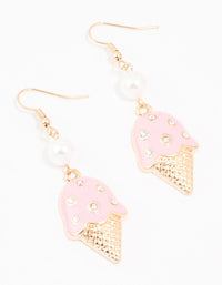 Gold Pearl & Pink Ice Cream Drop Earrings - link has visual effect only