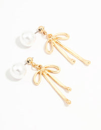Gold Pearl & Bow Drop Earrings - link has visual effect only