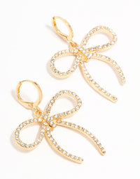 Gold Diamante Bow Clicker Drop Earrings - link has visual effect only